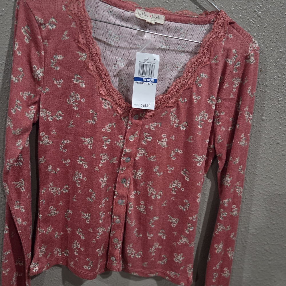 Altar'd State Rose Button Down Floral Top